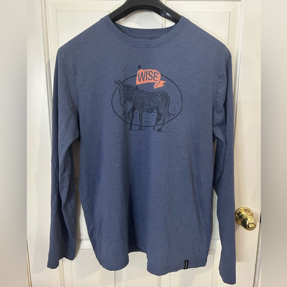 PrAna Long Sleeve Graphic Print "Wise A$$" Donkey Shirt Blue Men's Size XL